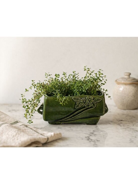 Other - Vintage USA Green Ceramic Planter, Rectangular Floral Planter, Cottagecore Plant